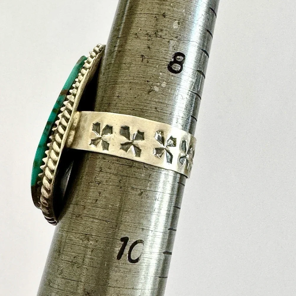 Navajo Turquoise Ring Sz 9 Flat Cab Sterling Signed Selina Warner Native‎ Amer